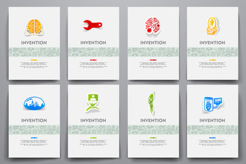 Poster - Corporate identity vector templates set with doodles invention theme