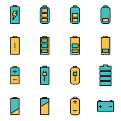 Sticker - Trendy flat line icon pack for designers and developers. Vector line battery icon set, battery icon object, battery icon picture, battery image - stock vector