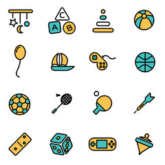 Sticker - Trendy flat line icon pack for designers and developers. Vector line toys icon set, toys icon object, toys icon picture, toys image - stock vector