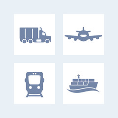 Canvas Print - transportation industry icons, cargo train vector, air transport, cargo ship, maritime transport, cargo truck icon, transportation