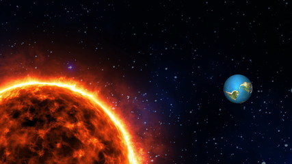 sun and earth rotating in space, animation