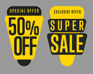 Wall Mural - Sale tag vector isolated. Sale sticker with special advertisement offer. Half price tag. Super sale tag.