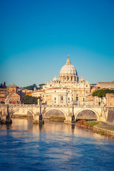 Wall Mural - View at Tiber and St. Peter's cathedral in Rome