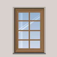 Wall Mural - Arched wooden window with muntin bars in vector graphics