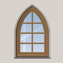 Wall Mural - Arched wooden window with muntin bars in vector graphics