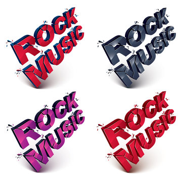 Set of dimensional shattered vector rock music word, contemporary