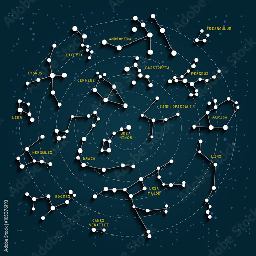 Plakat Mapa nieba z efektem 3D. Konstelacje. Gwiazdy.