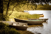 Beautiful Landscape Of Rowboats On The Lake