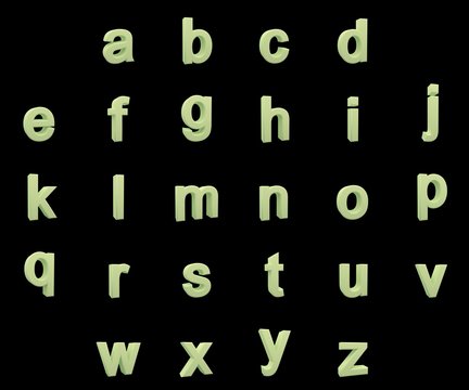 Phosphorescent small letters alphabet