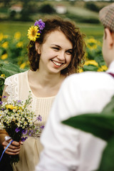 Wall Mural - beautiful gorgeous bride and stylish handsome groom, joyful rust