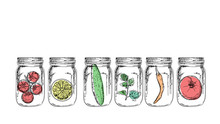 Vector Illustration Of Jars With Some Healthy Food In There