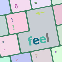 Poster - feel word on keyboard key, notebook computer button vector illustration