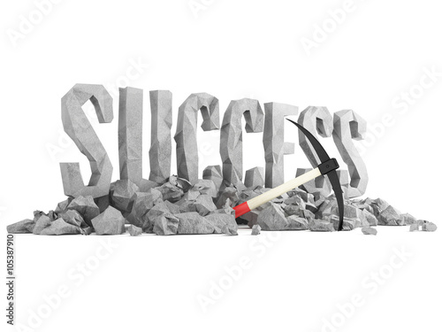 Fotografie, Obraz Word success made from stone next to the pickaxe and scattered s