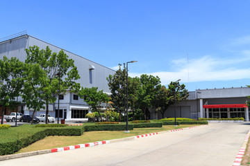 Factory building with blue sky.