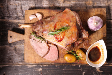 Poster - roasted lamb leg with potato,garlic and sauce