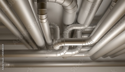 Pipes of HVAC system. 3D Illustration. Tableau sur Toile
