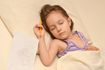 Wall Mural - Little girl sleeping with picture