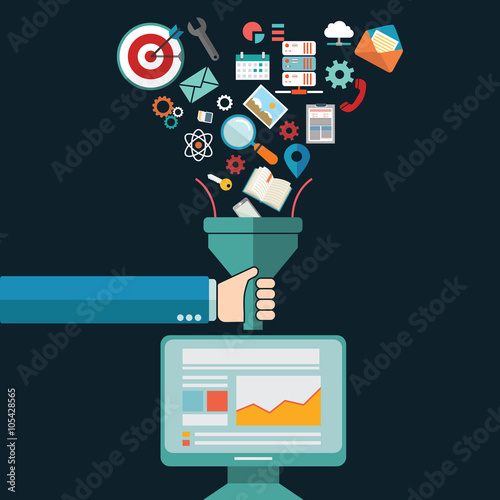 Fotografering Flat design illustration concepts for creative process, big data filter, data tu