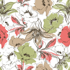 Poster - Flowers pattern, retro florals