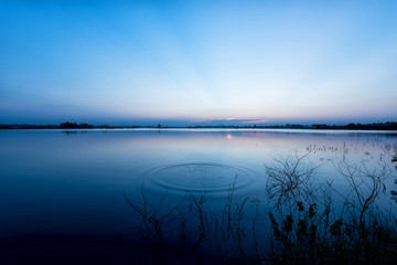 Blue landscape with blue lake