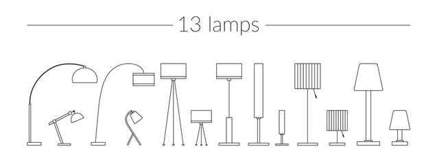 vector thin line icon set lamps
