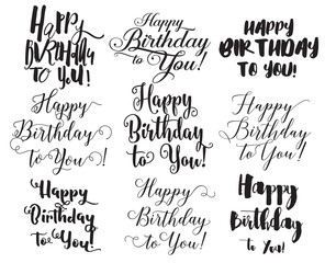 Wall Mural - Happy Birthday to You inscriptions set. Hand drawn lettering. Calligraphy,