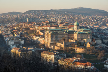 Wall Mural - Buda Castle or Royal Palace in Budapest, Hungary Lit by Setting Sun