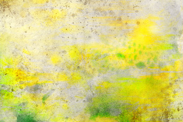 Poster - yellow and green watercolor with textures added, watercolor painted background.