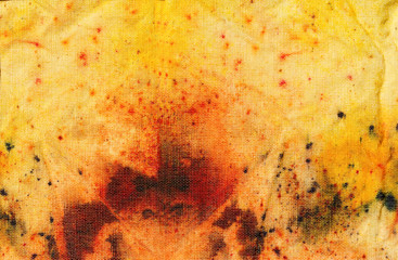 Poster - batik background, textile batik and spots. Orange color.