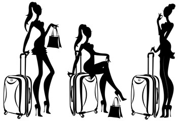 Wall Mural - traveler fashion girls with suitcases