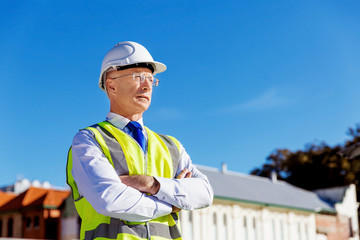 Engineer builder at construction site