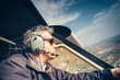Pilot of ultralight aircraft in flight