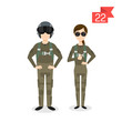 Vector profession characters: man and woman. Fighter pilot.