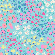 Vector Seamless Bright Small Ditsy Flower Pattern, Gentle Spring Summer Mood Hand Drawn Floral Background Print