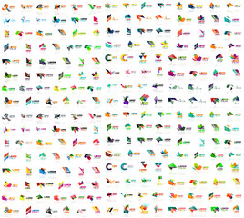 Poster - Mega collection of geometrical abstract logo templates, origami paper style business icons with sample text. Vector