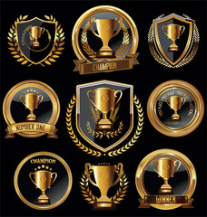 trophy and awards golden badges and labels collection