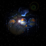 Fototapeta Kosmos - raster version drum set in space on background of the moon