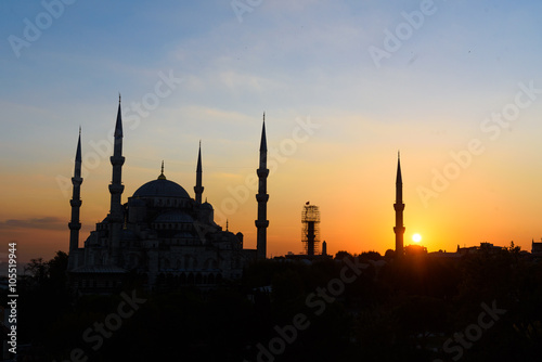 Fotografia, Obraz blaue moschee blaue stunde sonnenuntergang istanbul türkei