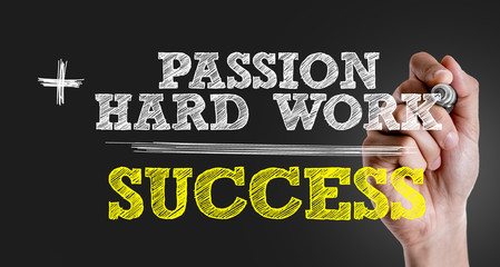 hand writing the text: passion + hard work = success