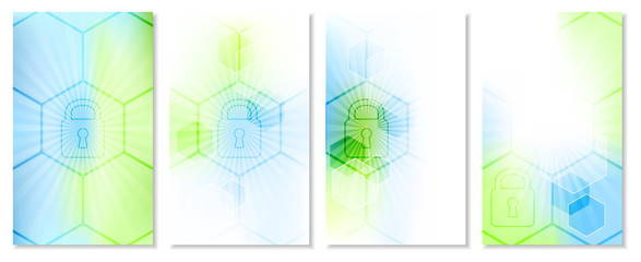 Poster - set of abstract technological wallpaper with global security concept.