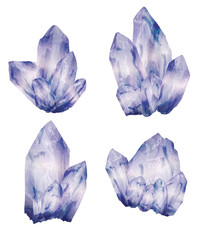 Amethyst crystal cluster in a hand drawn watercolor style