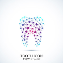 Tooth vector icon template. Medical design. Dentist office icon. Oral care dental  clinic with connected lines and dot