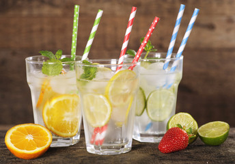 Fresh lemonade with colorful straws