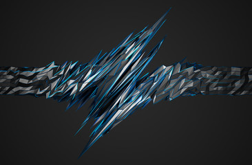 Poster - Abstract 3d rendering of chaotic surface. Background with futuristic polygonal shape. Noisy low poly metallic object.  