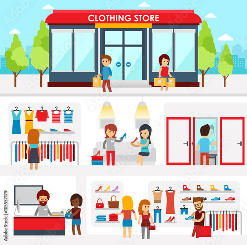 People Shopping In The Clothing Store Shop Interior Colorful