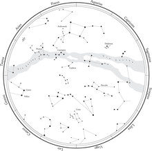Zodiac Star Map With Constellations, Isolated On White. Milky Way And Stars.