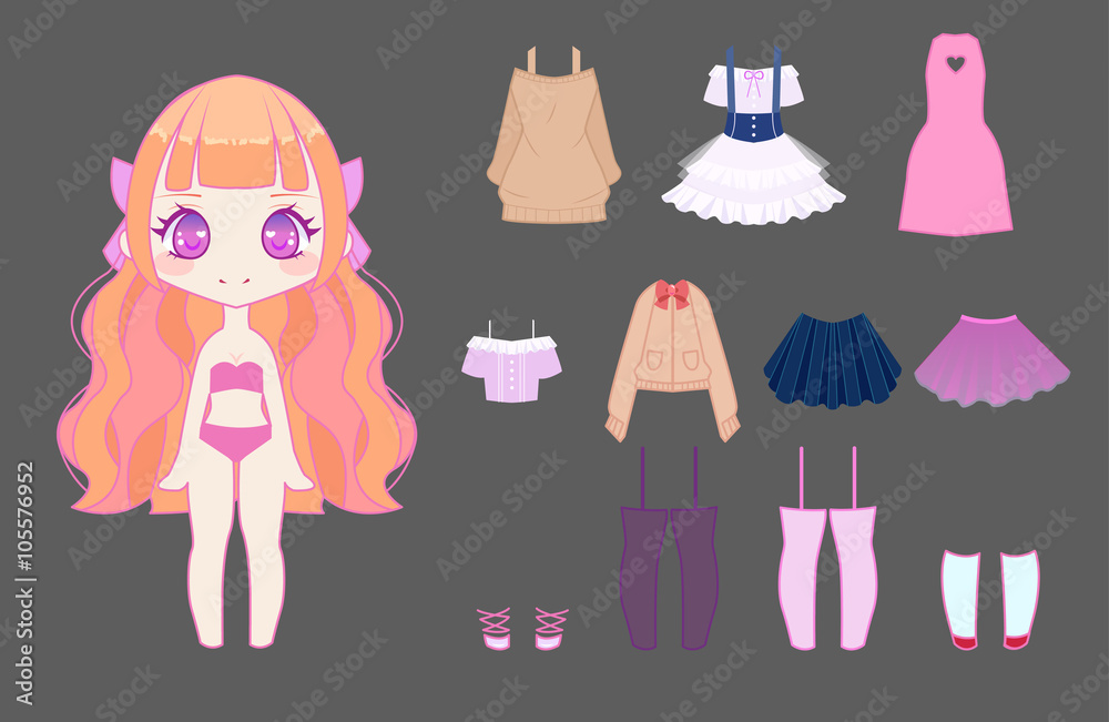 Cute anime chibi girl Stock Vector | Adobe Stock