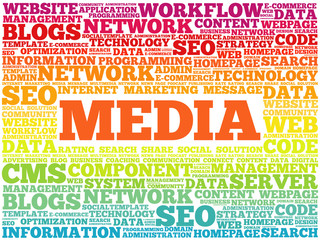 Aufkleber - Media word cloud, business concept