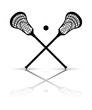 Crossed lacrosse stick and ball with reflection. Vector illustra