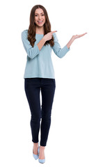 Wall Mural - young woman pointing